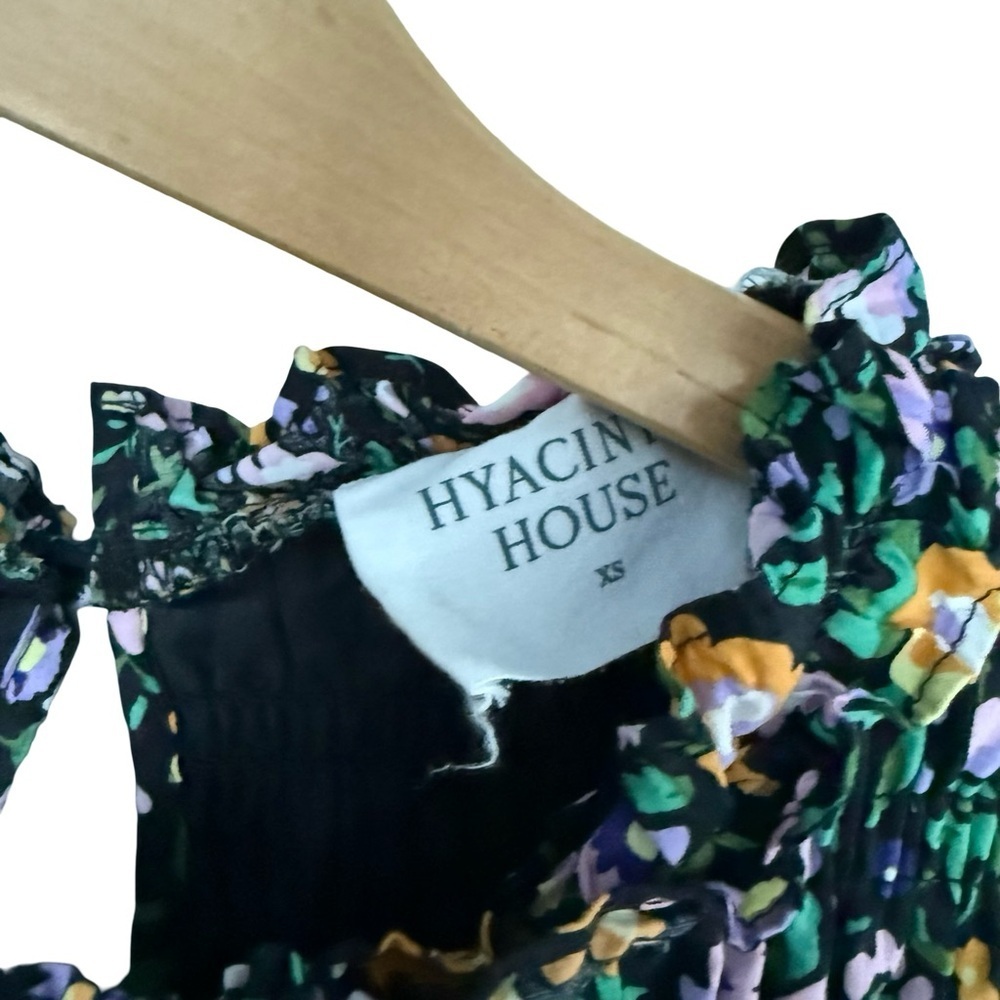 Hyacinth House Black Multi Floral Smocked Samantha Midi Dress Sz XS - Picture 6 of 11
